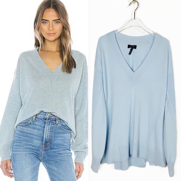 Rag& Bone Womens 100% Cashmere Logan Light Blue V-Neck Sweater size S